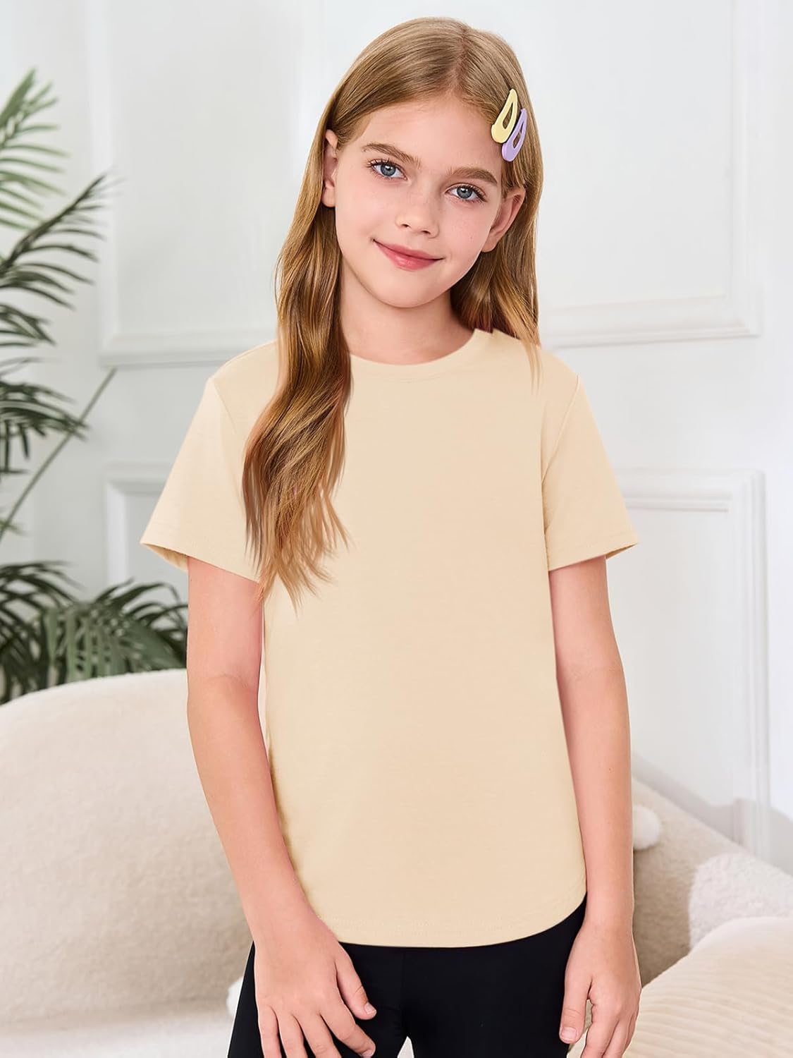 Haloumoning Girls Short Sleeve T Shirts Kids Summer Crewneck Tops Curved Hem Tees 5-14 Years - Image 2