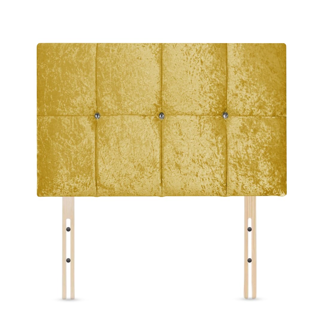 Elixir Furniture Deluxe Cube Divan Bed Headboard | Crushed Velvet Fabric Single Headboard for bed frames | Elegant design wooden material headboards for beds (Gold,3ft Single H-20inch)
