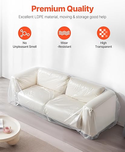 Miniatura 2 de VEVOR Funda de plástico para sofá, de 0.157 in de grosor para mudanza, fundas de sofá transparentes resistentes con diseño de apertura amplia,