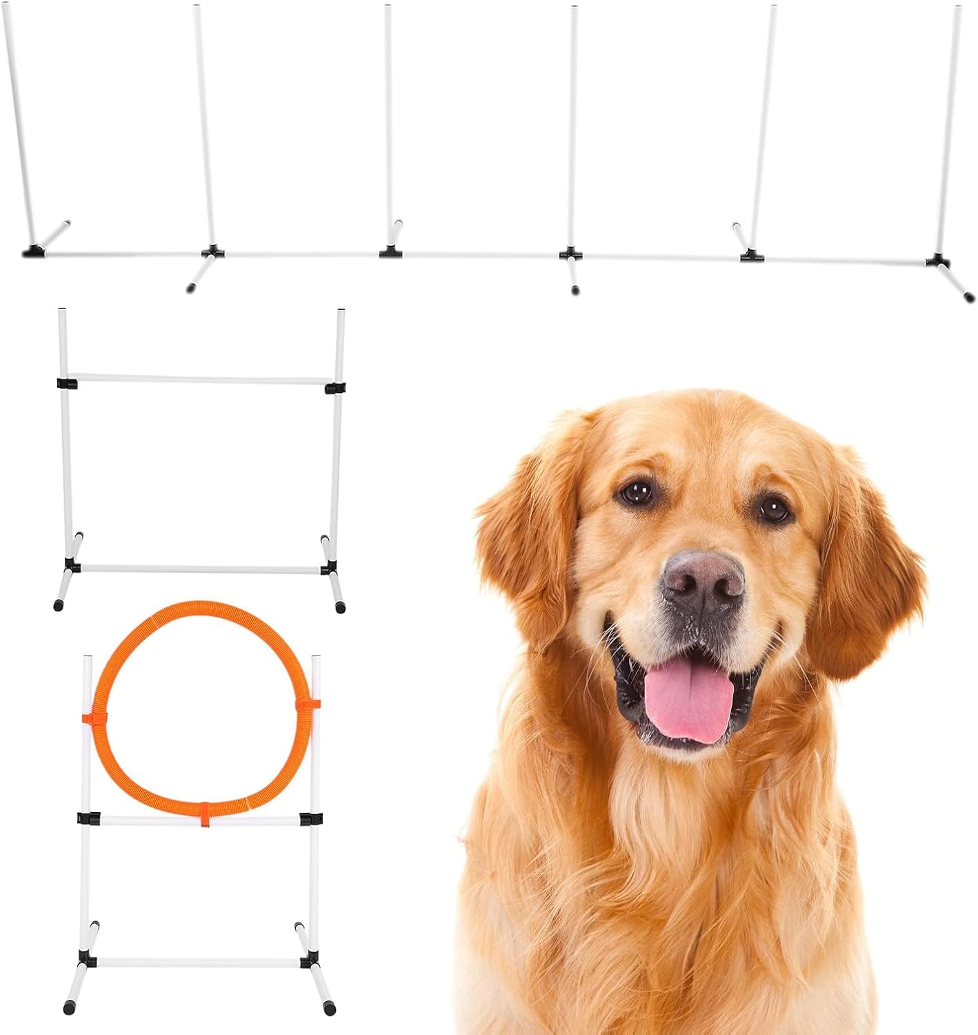 Dog Training Equipment Set Bar, Hurdle, Hoop, and Pole Obstacle Course