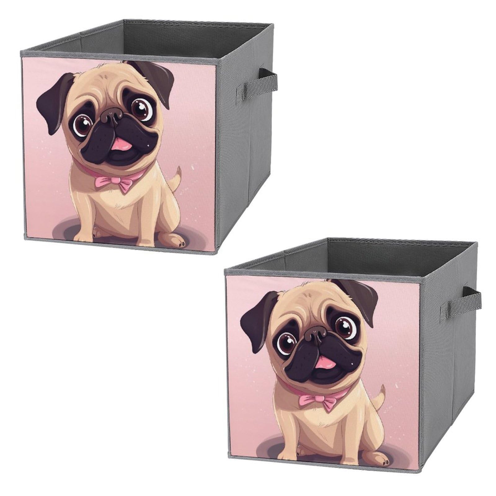 Bac de rangement chien carlin pliable - Lot de 2 cubes ouverts avec poignées pour le placard