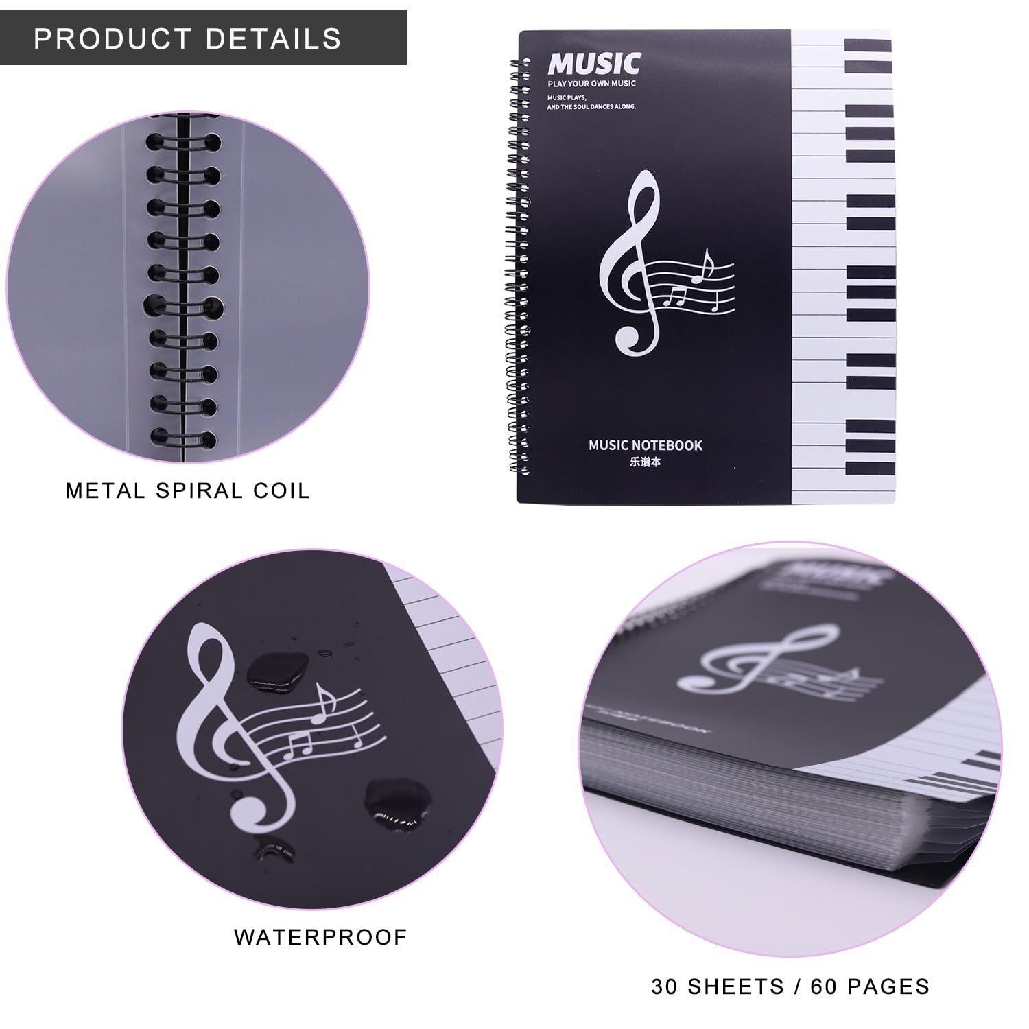 Music Folder A4 Choir Folder, 60 Pages Music Sheets Folder, Waterproof Music Folder, with Stitch Marks - Image 4