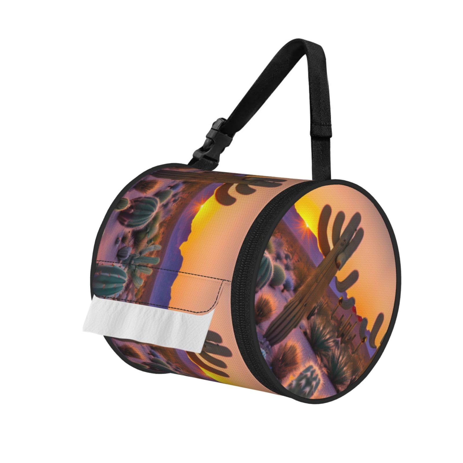 Cactus Desert Sunsets Printed Pet-Proof Toilet Roll Bag, Durable Oxford Cloth with Handle for Travel Tent Kitchen