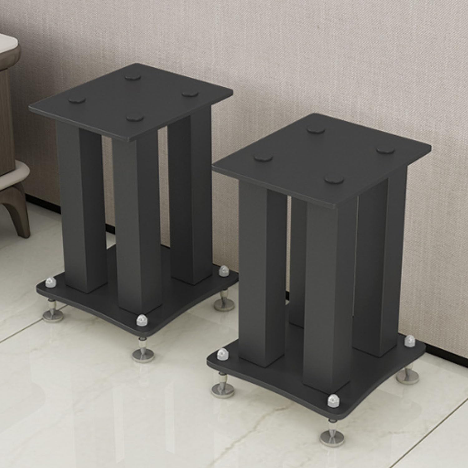 Soporte de pie para altavoces de suelo, paquete de 2 para audio mejorado, soporta hasta 22 libras, altura ajustable y relleno de arena opcional, 40 cm de alto, 1 par