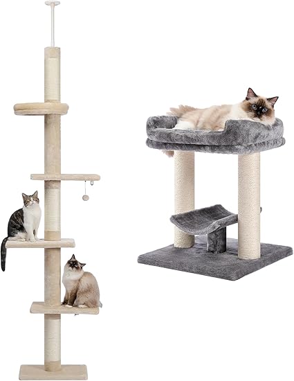 PETEPELA Cat Tower 5-Tier Floor to Ceiling Cat Tree Height(95-107 Inches)+PETEPELA 19″ Cat Scratching Post, Cat Tree Tower PETEPELA Cat Tower 5-Tier Floor to Ceiling Cat Tree Height(95-107 Inches)+PETEPELA 19″ Cat Scratching Post, Cat Tree Tower