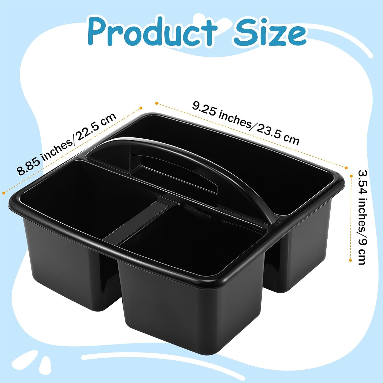 Threehoney 12 Pack Classroom Caddy Storage Basket with Handle 3 Compartment Plastic Storage Caddy Bulk for Arts Office Crafts Pencil Crayon Marker School Supplies(Black)
