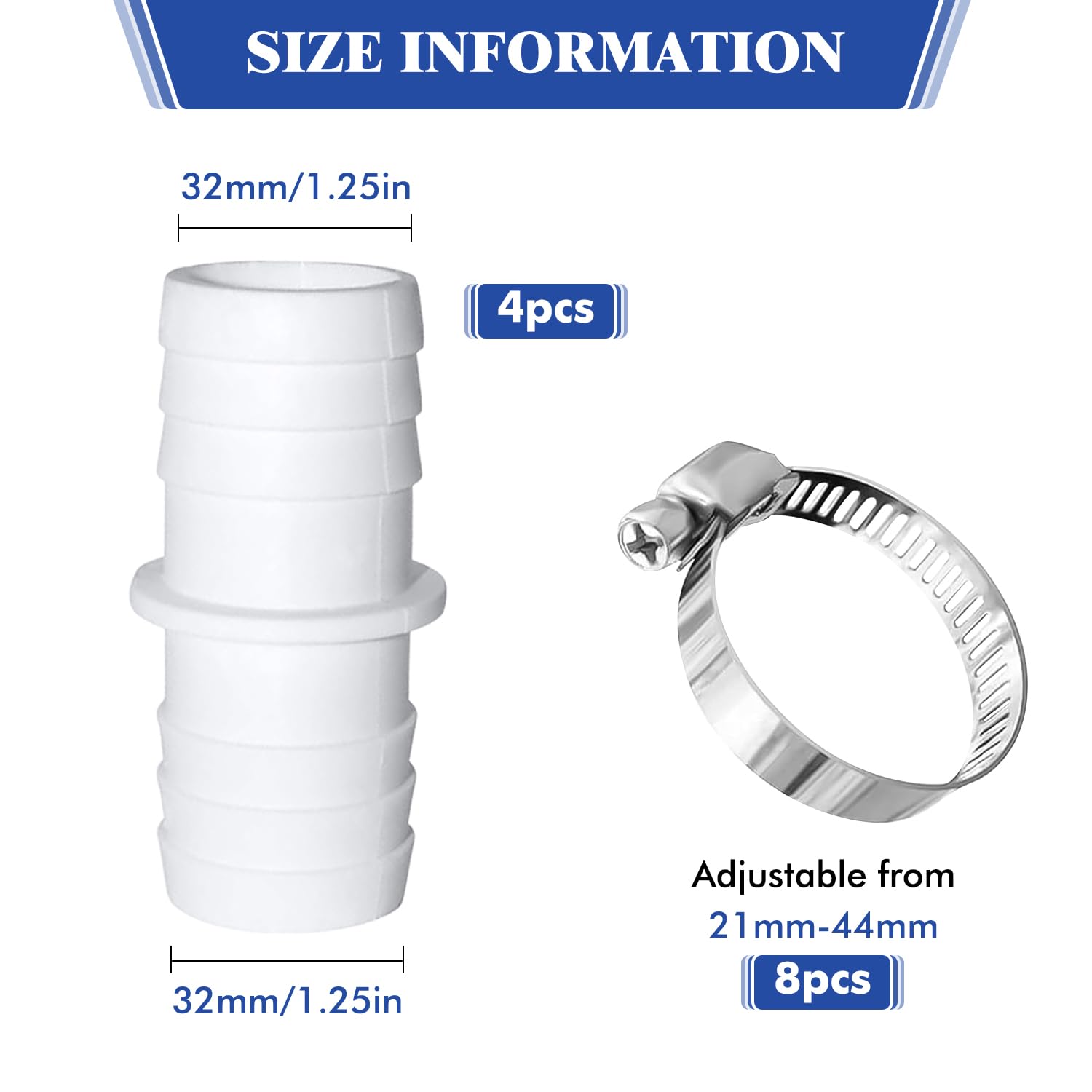 Connettori Per Tubo Piscina/Giardino - 4 Pezzi Doppio Boccaglio 32/38mm Con Fascette - Nero - Foto 8