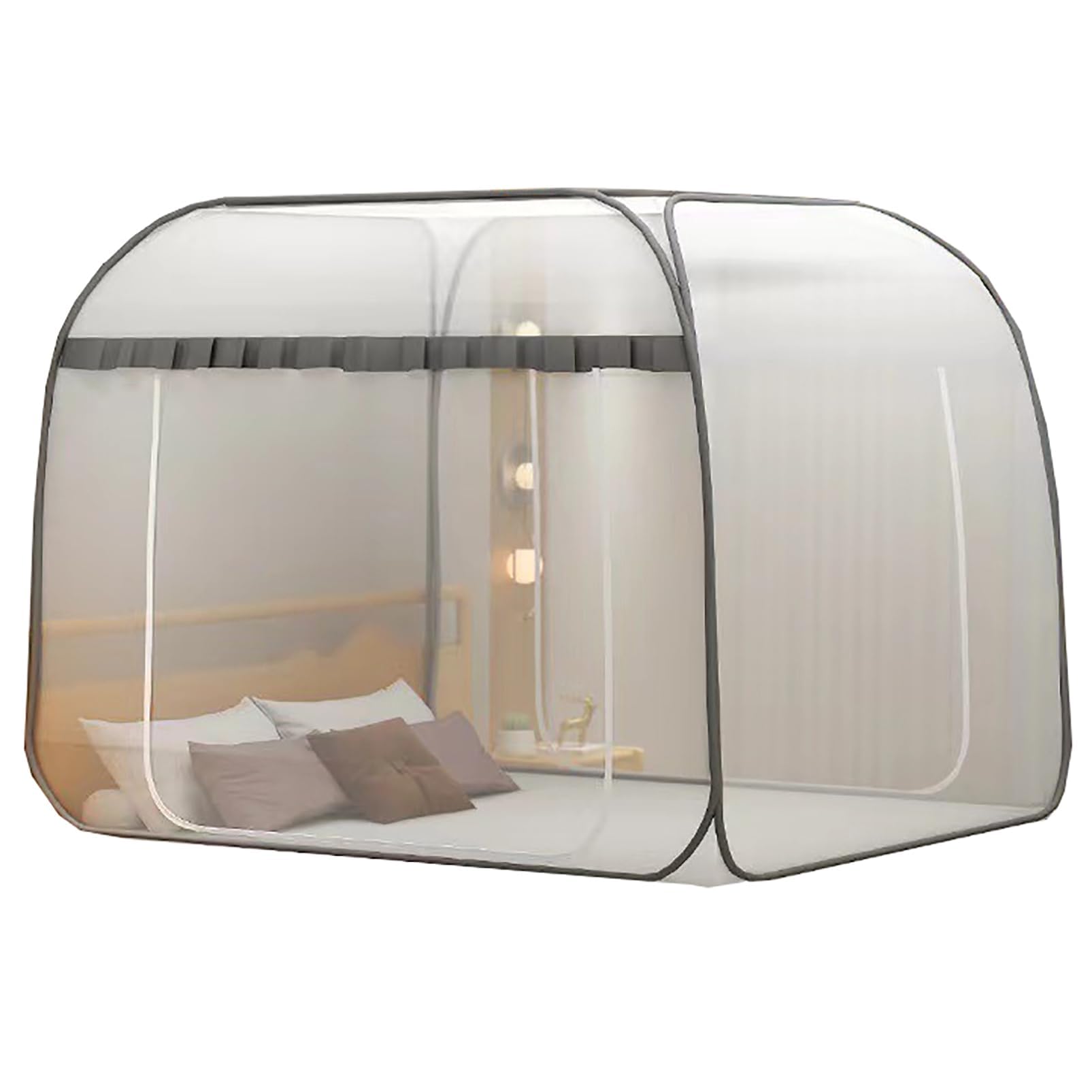 Pop-Up Moskitonetz Sommer-Betthimmel Faltbar Tragbar Moskitonetz Installation Bed Dream Tents Schlafzelt für Einzel- Bis Kingsize-Betten,Gray,200x220cm