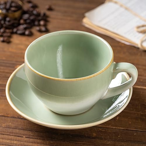 Miniatura 5 de Taza de café de porcelana con cuchara, diseño vintage de cerámica latte Art capuchino barista taza de té espresso con platillo (11.6 onzas, 11.8 fl