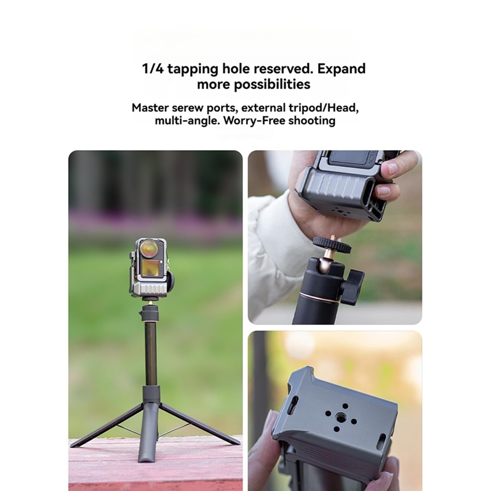 Zestaw uchwytów do fotografii ulicznej do akcesoriów do aparatu DJI Osmo Action 6, metalowa rama klatki dla królika, z uchwytem, przyciskiem migawki, zimna stopka, otwór gwintowany 1/4, pasek