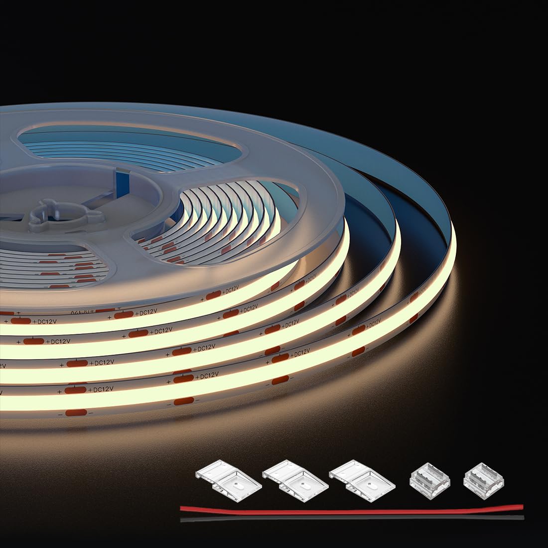 FCOB COB LEDテープライト 昼白色 4000K 320LEDs/m 5M フレキシブル 高密度 幅8mm ストリップライト DC12V 8W/m 調光可能 変形可能 切断可能 寝室 キッチンホーム 屋内装飾 エネルギー 非防水 CRI>90 コントローラーと電源がない