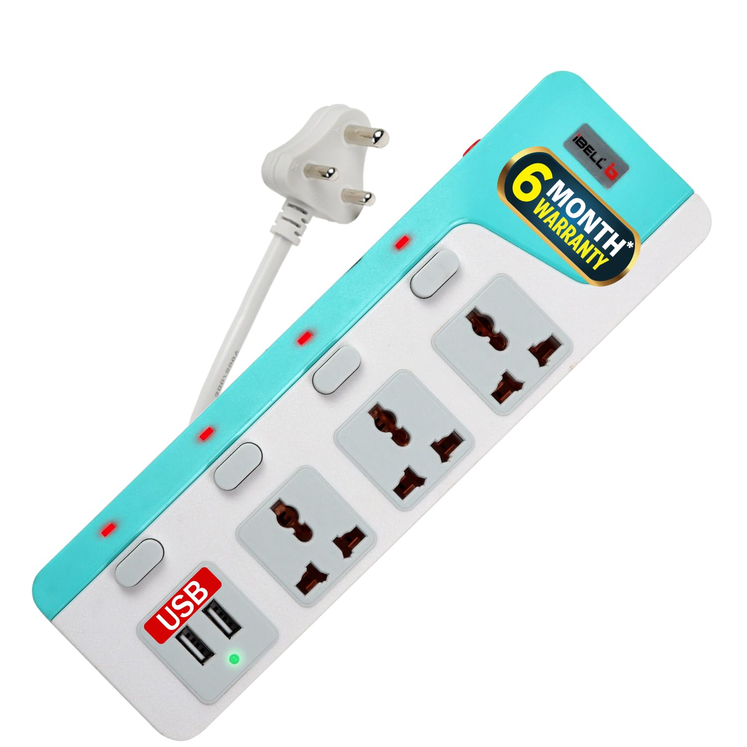 iBELL SG324X Extension Board with Individual Switch & 2 USB Port, 2500W Heavy Duty Spike Guard - 3M Cord, LED Indicator, 3 Way, 10A, 250V (White) (B0CL2G23L2) Amazon Price History, Amazon Price Tracker