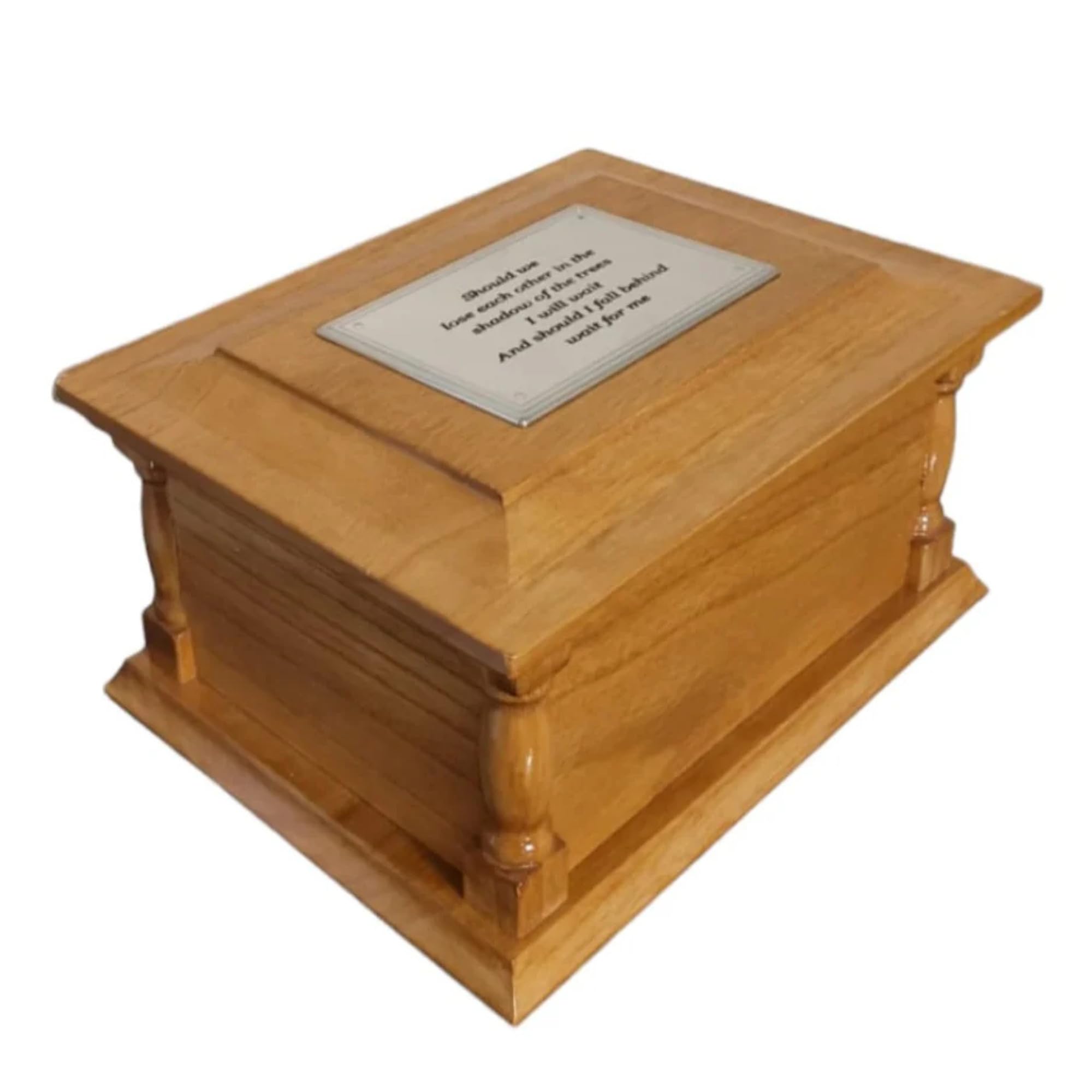 Serenity Urns Solid Single Adult Pet Male Female Child Ashes Cremation Casket - High Gloss Finish, Free Engraved Brass Effect Plaque (Pillared Paulownia)