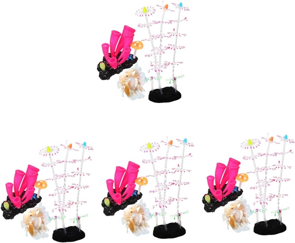 2sets Aquarium Fish Tank Luminous Decorations Simulated Silicone Coral 2pcs Artificial Aquatic Plants Light Aquarium Decorations Aquarium Landscape Decorations