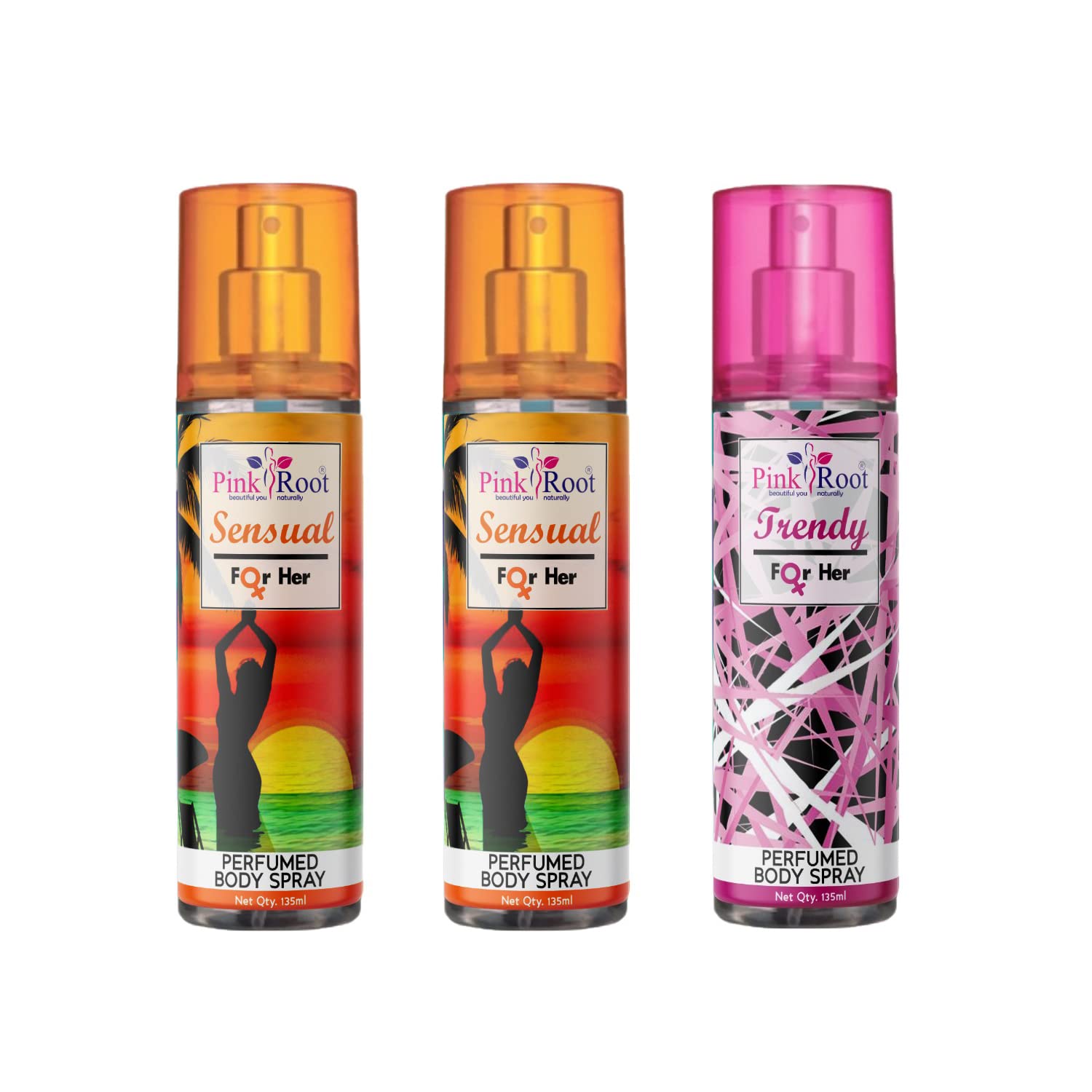 Pink Root Sensual & Trendy Perfumed Body Spray for Women, Pack of 3