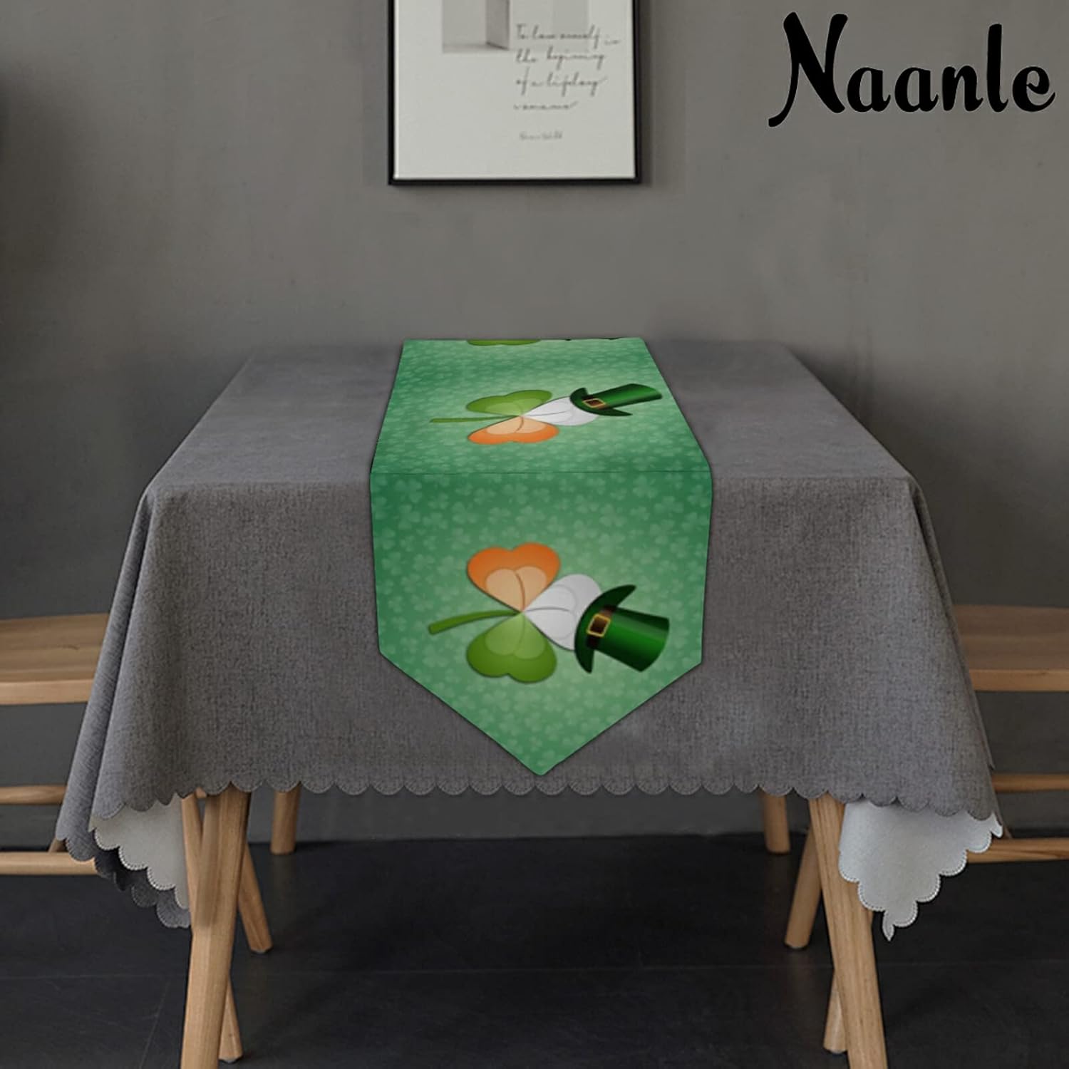 🔥 Hot Deals Naanle Double Sided St. Patrick's Day Irish Clover Long Polyester Table Runner 13 x 90 Inches, Clover Leave Table Cloth Cover Placemats for Kitchen Dinning Living Holiday Wedding Party Decor