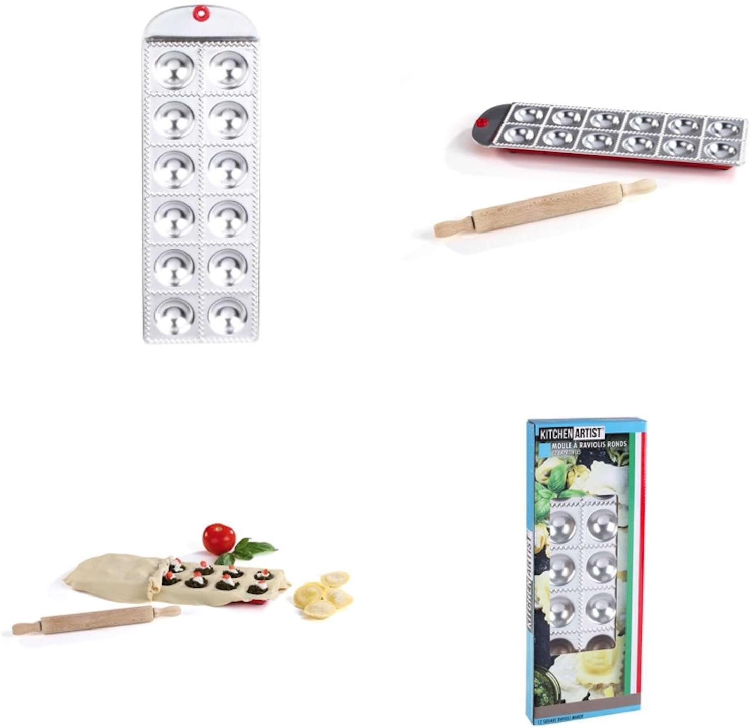 Kitchen Artist Ravioli Mould with Rolling Pin Pasta Form, pasta maker, Ravioli Rolling Pin Baking Dish Set, Shaper, Aluminium