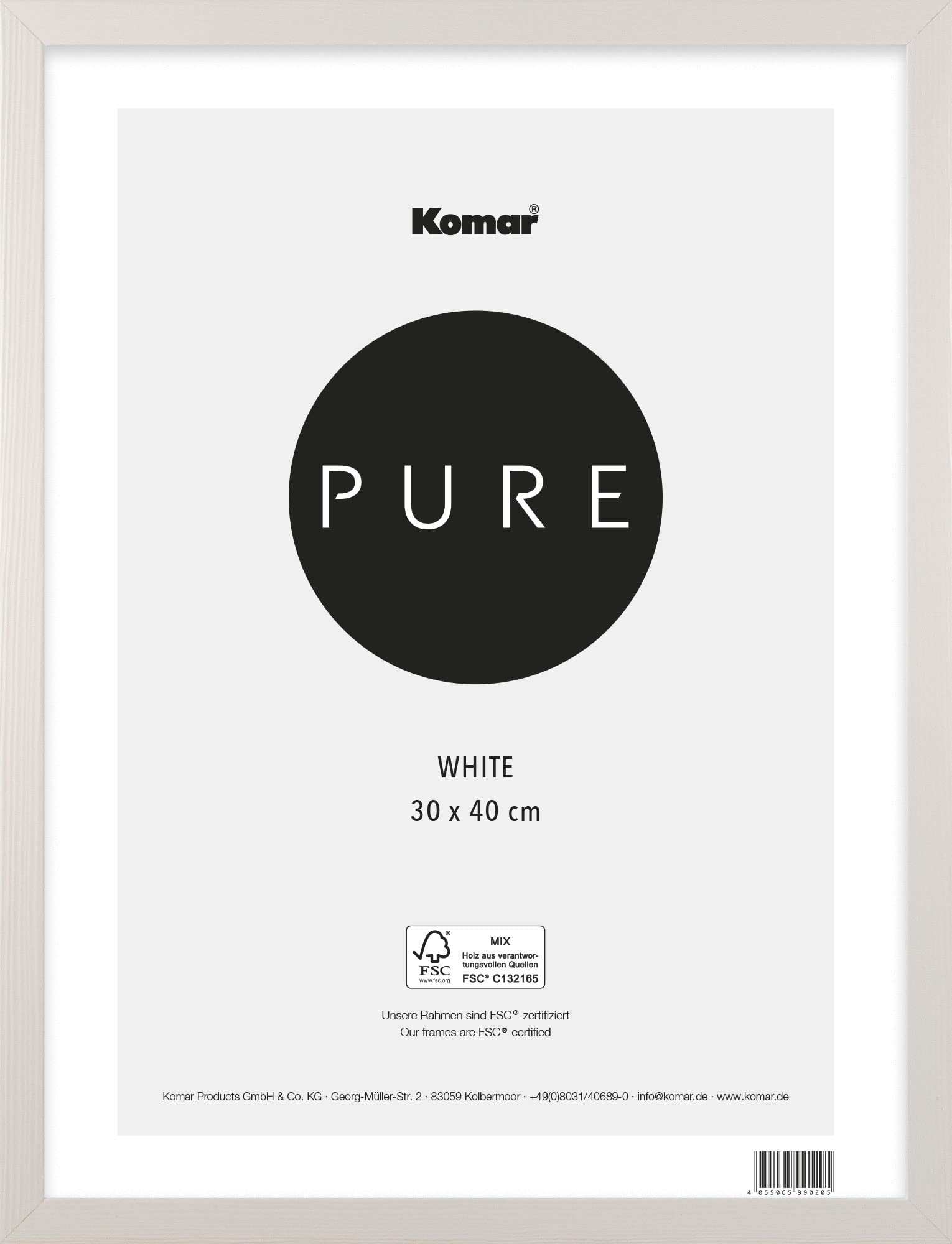 Komar Marco de Fotos de Madera Blanca 30 x 40 cm con Cristal acrílico de Alta Transparencia, Color Altamente Transparente, 30