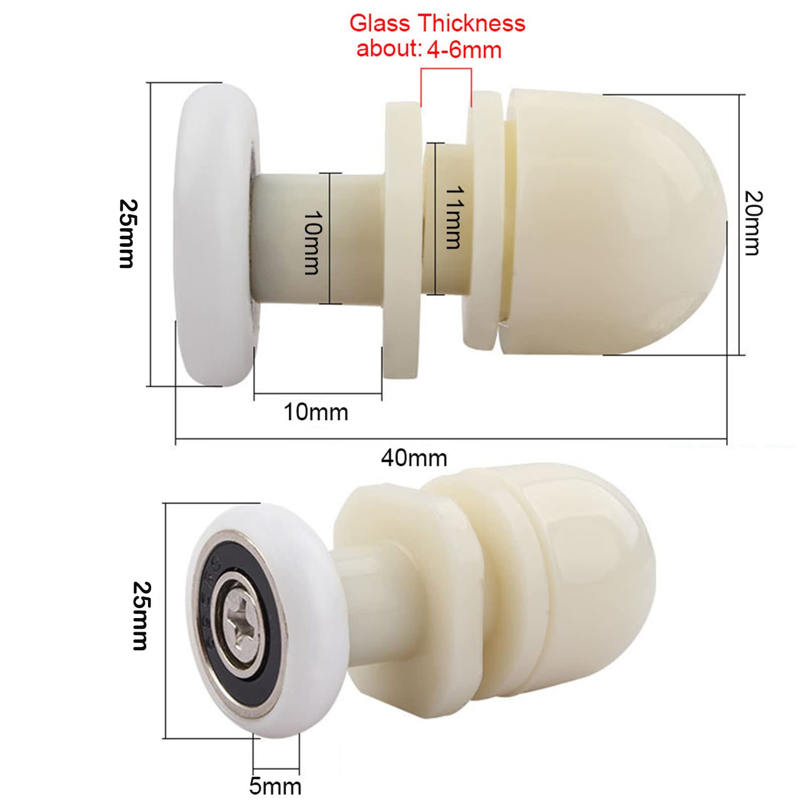 Qikuver 4PCS Shower Door Rollers, Copper Rod Pulley, for The Bathroom Glass Sliding Door Pulleys/Wheels - Image 2