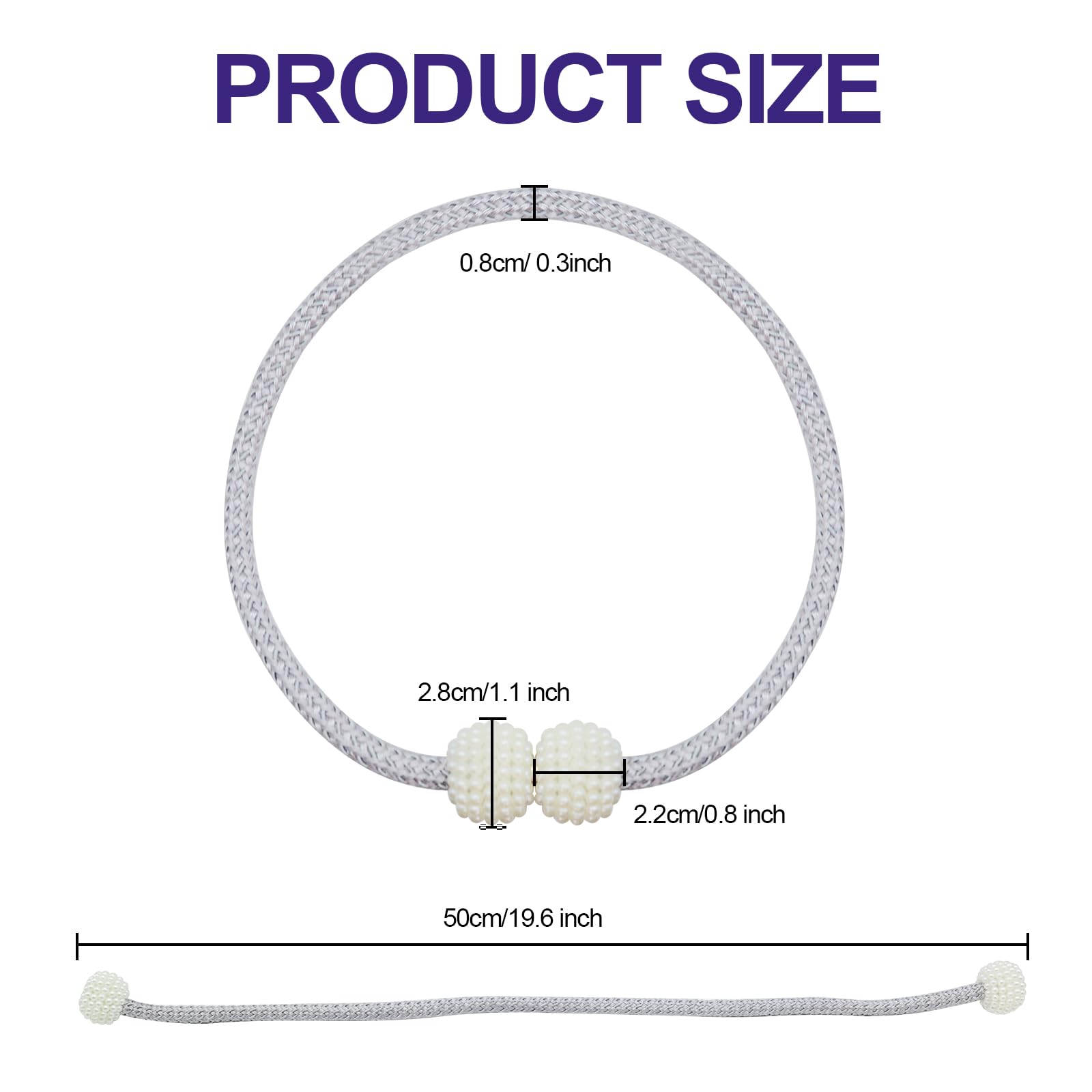 6 Pack Magnetic Curtain Tiebacks for Home Bedroom Office Window Décor, Modern Handmade Decorative Curtain Holdbacks for Curtains Draperies (Grey & White)