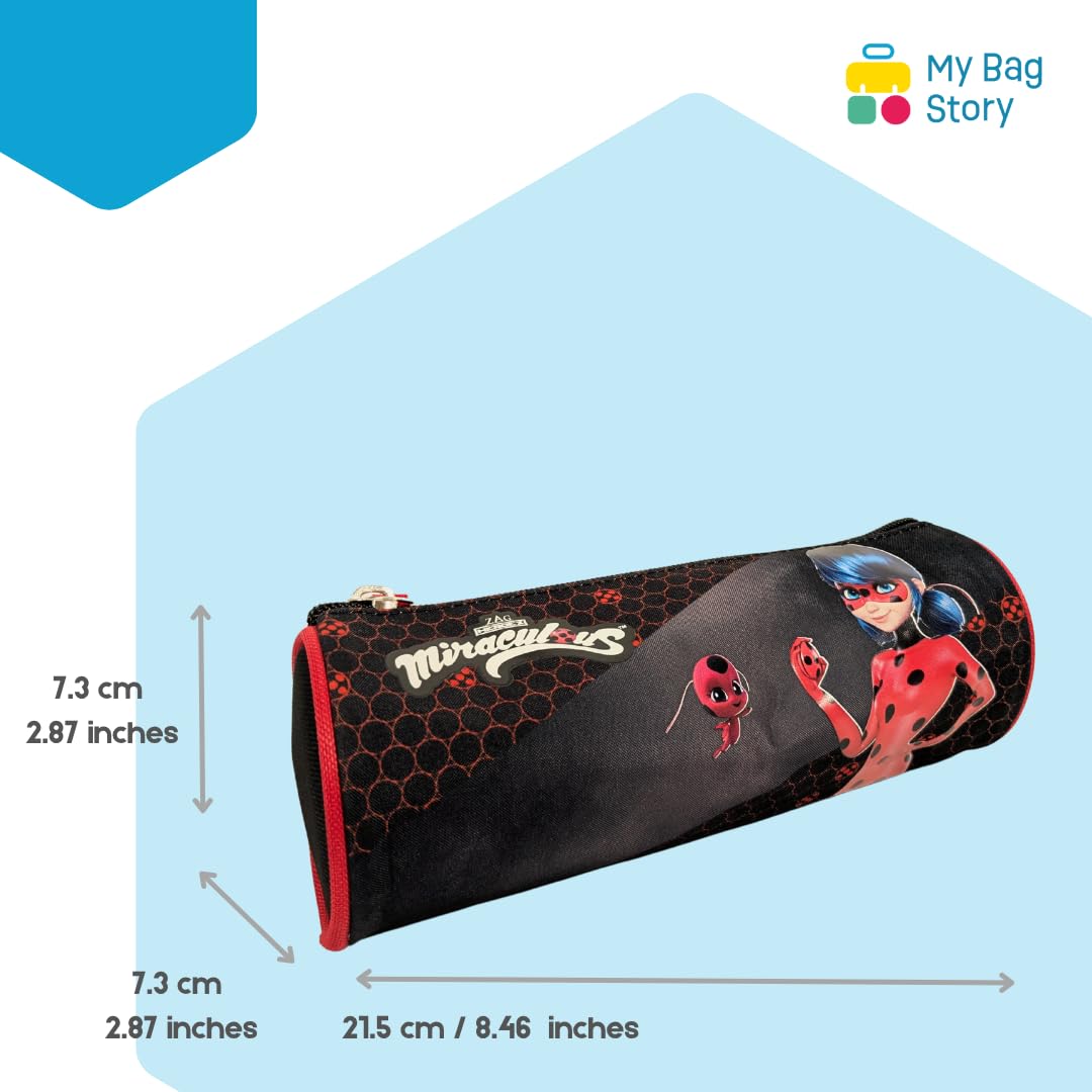 mybagstory - Miraculous Ladybug Pencil Case - 1 Compartment - 21.5 x 7.3 x 7.3 cm - Zip Closure - Black/Red - Image 2