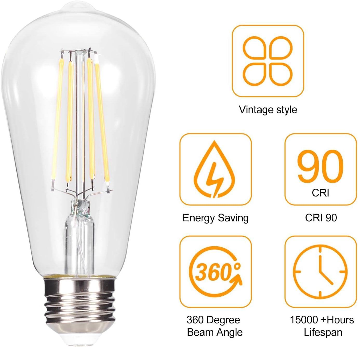 Soft White LED Vintage Filament Bulbs, Pack of 6