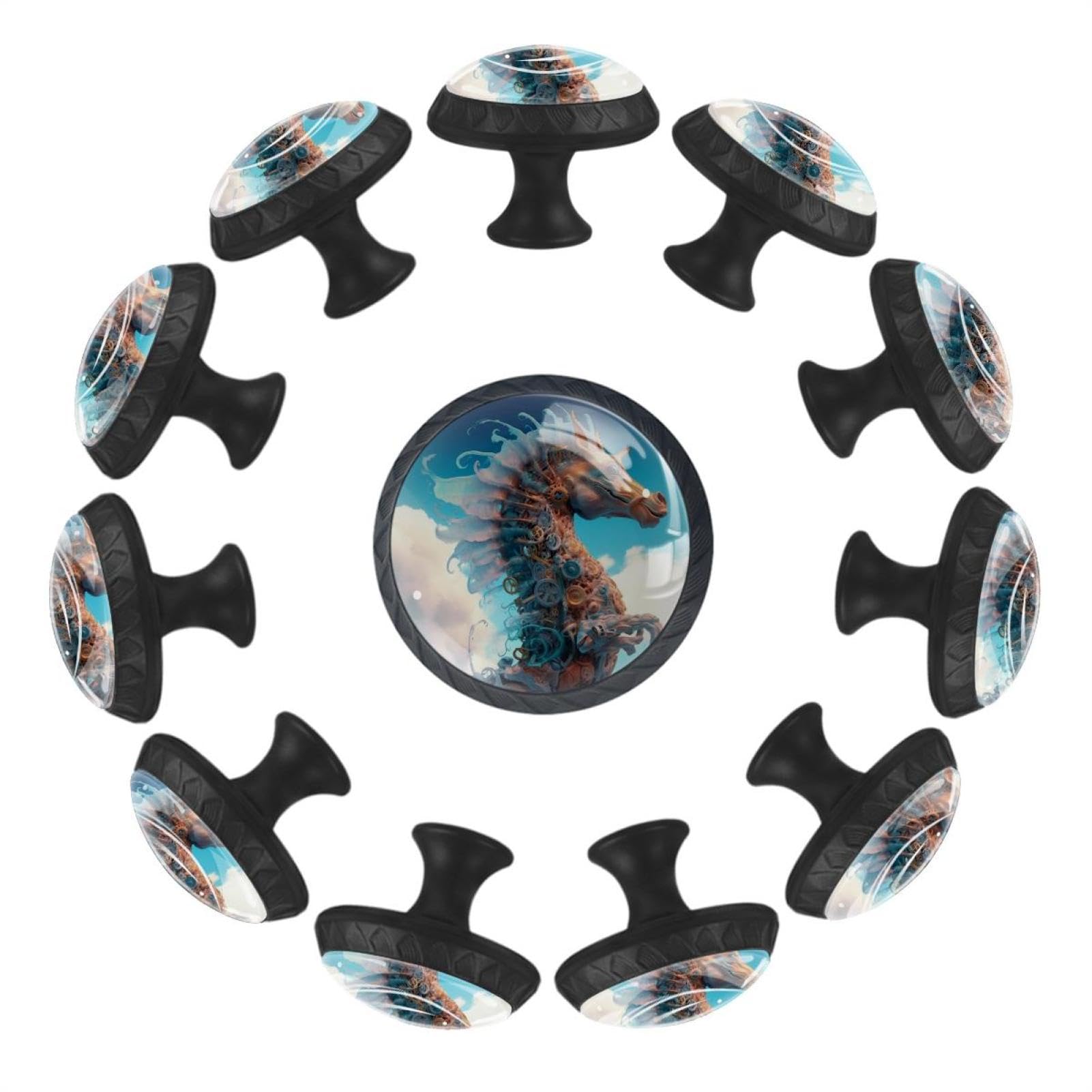 Boutons de tiroir en verre ronds transparents hippocampe matériel poignée armoire cuisine