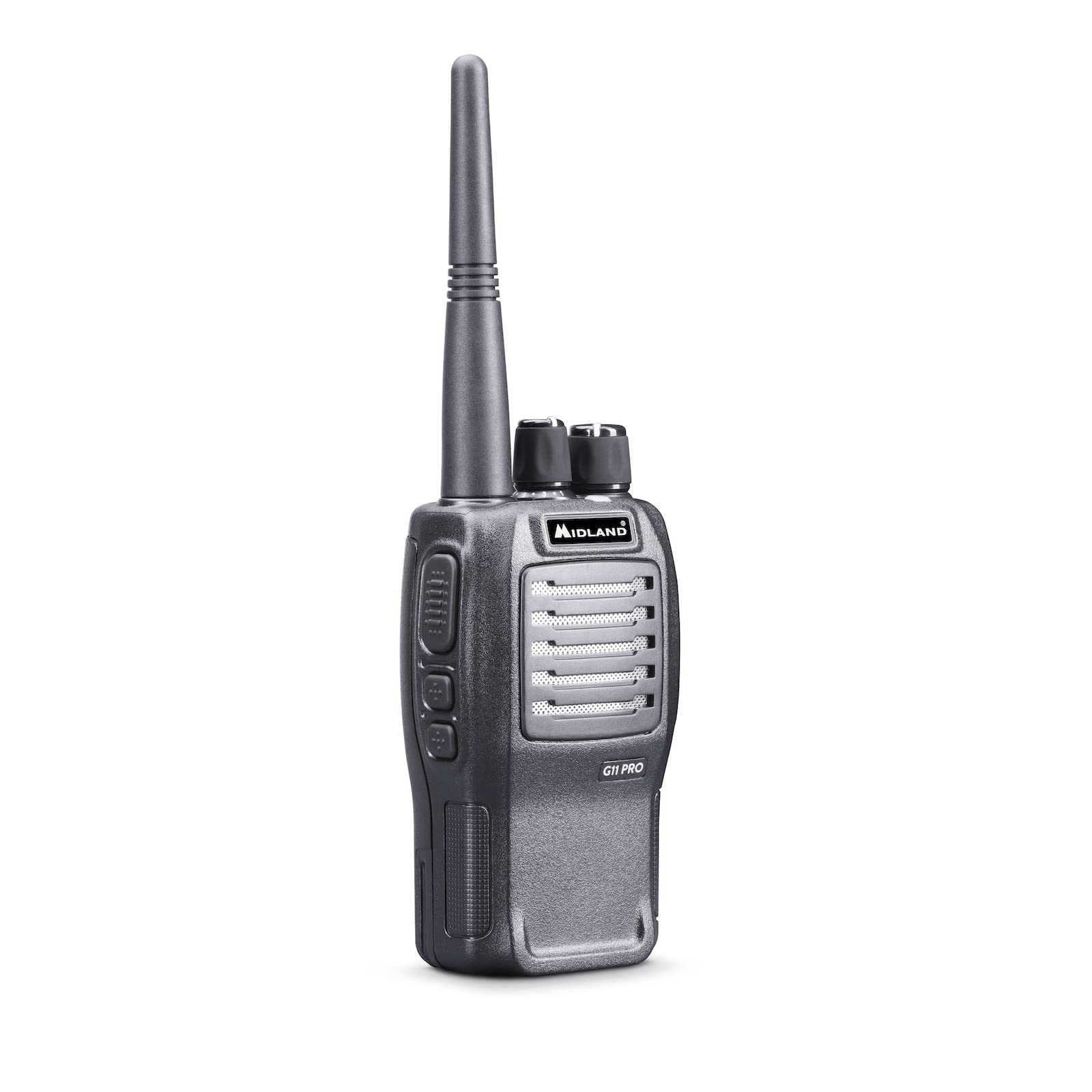 Midland G11 Pro C966.06, Walkie Talkie Transceiver Radio Z Pasmem PMR446, 32 Kanały PMR446, Bateria Ładowalna, Ładowarka Z Adapterem Biurkowym I Klipsem Na Pasek, 2 Wtyki Kenwood, Czarny