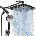 Veken 12 Inch High Pressure Rain Shower Head Combo with Extension Arm- Wide Rainfall Showerhead with 5 Handheld Water Spray - Adjustable Dual Showerhead with Anti-Clog Nozzles - Matte Black