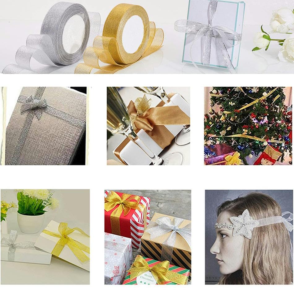 Ruban Satin Avec Paillettes - Largeur 12 Cm - Pour Emballage Cadeaux, Décoration Mariage, DIY - Champagne