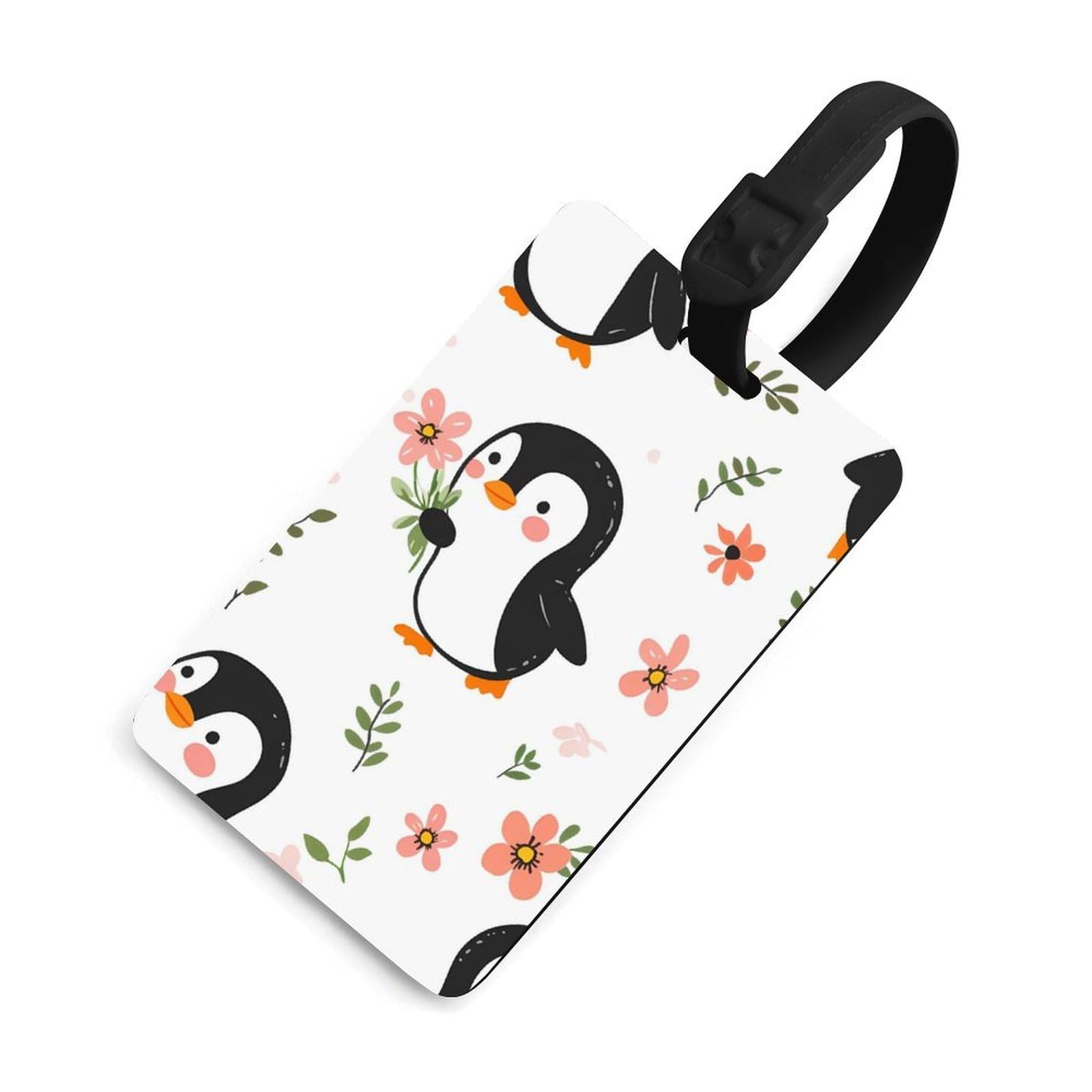 Cute Penguins Holding Flowers Luggage Tags for Suitcases Personalized Baggage Bags Identify Labels Travel Accessories