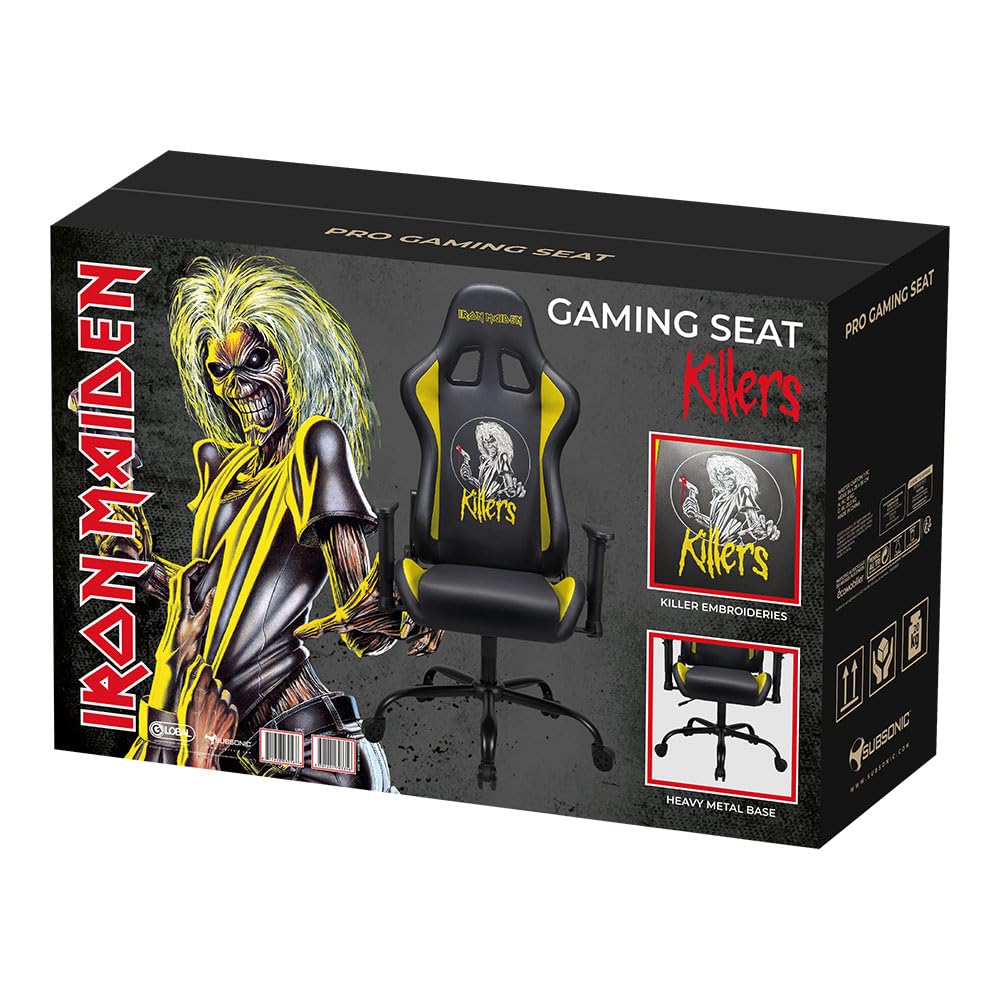 Subsonic - Chaise Gaming Iron Maiden - Fauteuil de Bureau Ergonomique avec Mousse Haute Densité, Dossier Inclinable et Accoudoirs 3D Réglables - Hauteur Ajustable