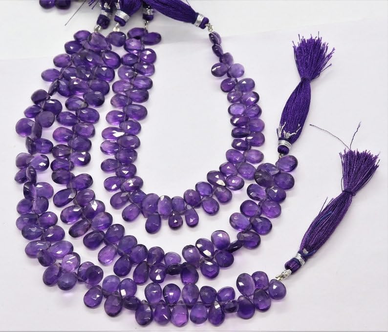 Perles en améthyste africaine 6x8mm facettées pour création de collier - 5