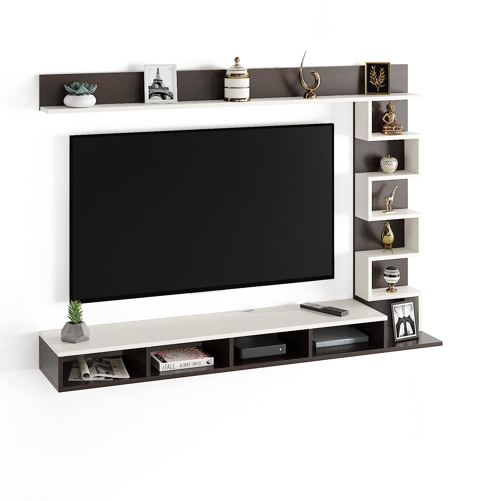Dettlet Engineered Wood Wall Mount TV Unit/TV Stand/TV Cabinet/TV Entertainment Unit/Set Top Box Stand (Wenge/White) (Ideal for 50-55 Inch) (D.I.Y)