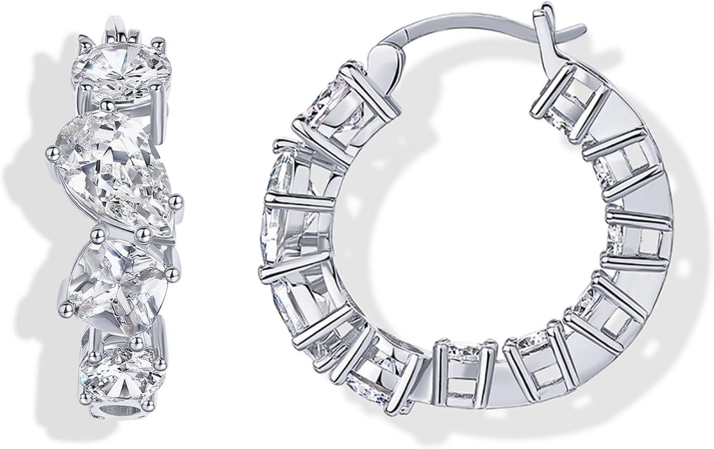 PAVOI 14K Gold Plated Cubic Zirconia Hoop Earrings for Women - Bridal CZ Hoop Earrings with Simulated Diamonds - Inside Out Cubic Zirconia Wedding Jewelry for Brides & Bridesmaids