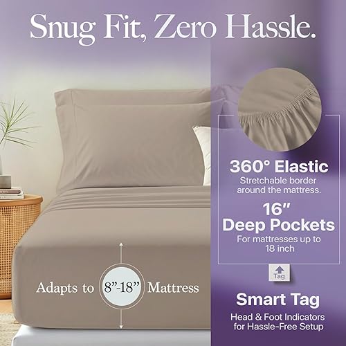 Miniatura 5 de Carressa Linen - Juego de sábanas 100% algodón de 600 hilos