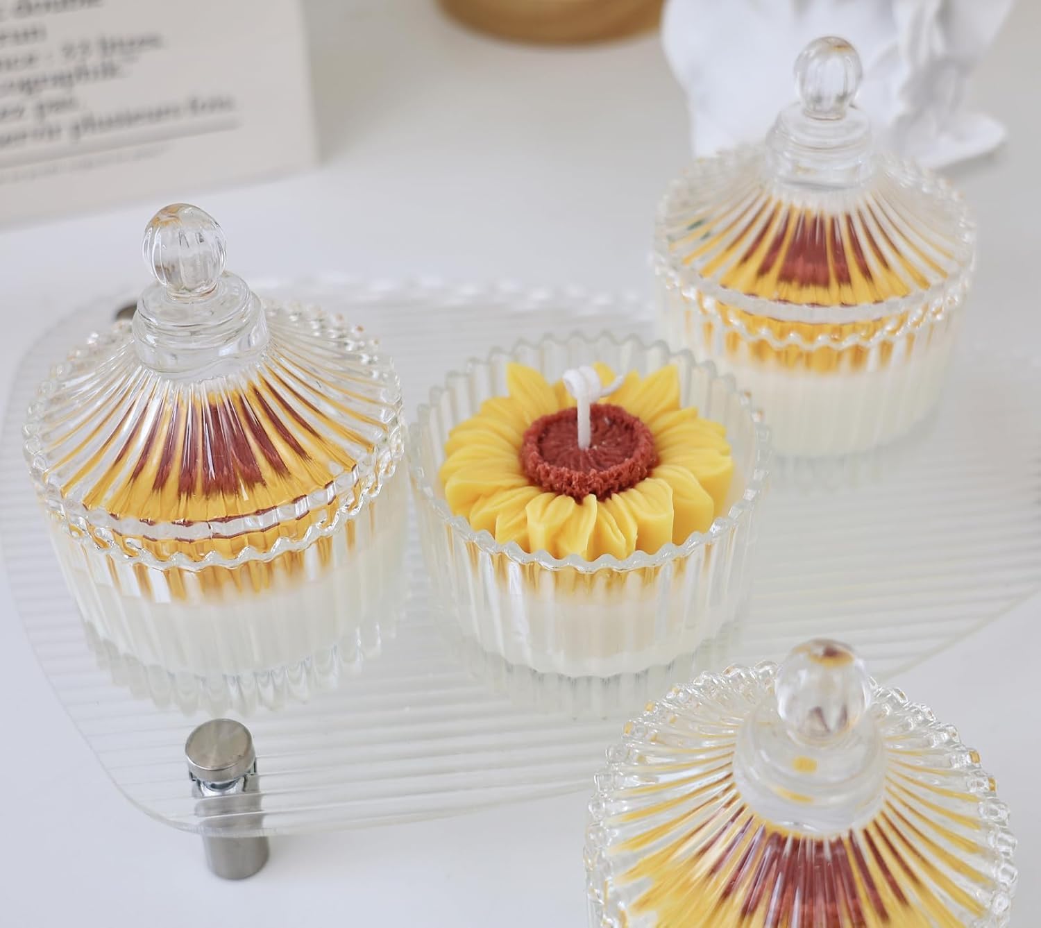 Sunflower Candle in Glass Jar, Soy Wax Long Lasting Lemograss Scented Candles, Aromatherapy Candle Gift for Diwali, Valentine's Day, Birthday - (Yellow, Pack of 1)-picture-14