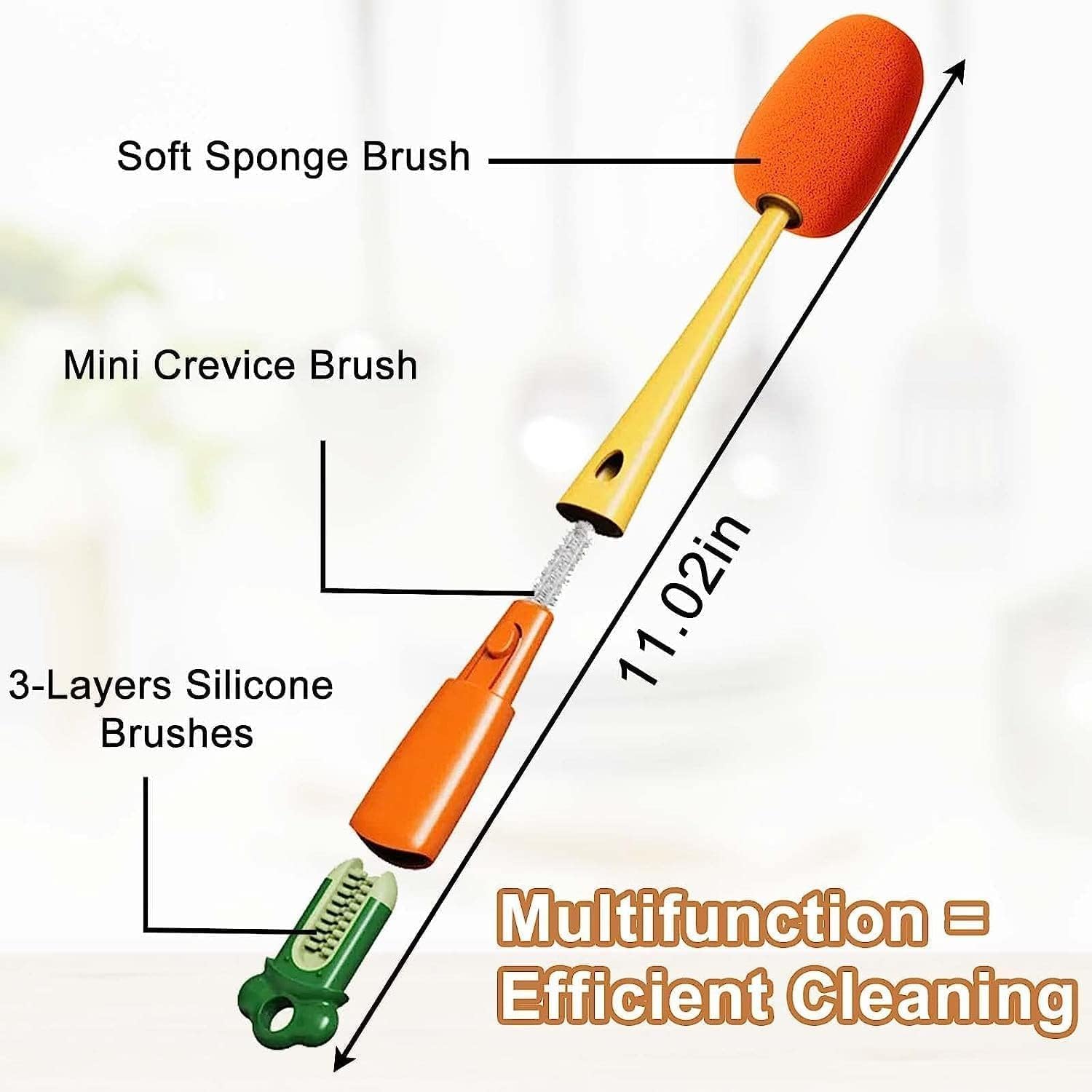 PREZONE Baby Bottle Brush Cleaner,Multifunctional Cleaning Brush 3 in 1 Replaceable Sponge Bottle Brush,and Silicone Bottle Cup Cover Cleaning Brush 1
