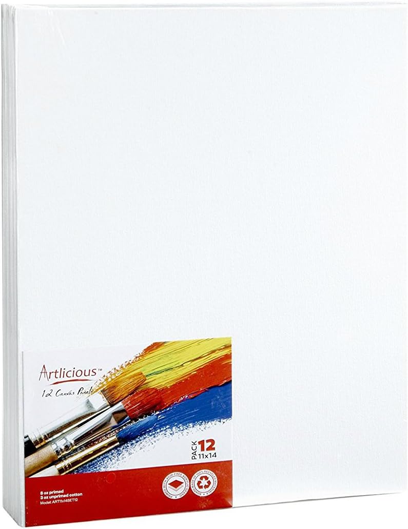 Artlicious Canvases for Painting - Pack of 12, 8 x 10 Inch Blank White Canvas Boards - 100% Cotton Art Panels for Oil, Acrylic & Watercolor Paint : Arts, Crafts & Sewing