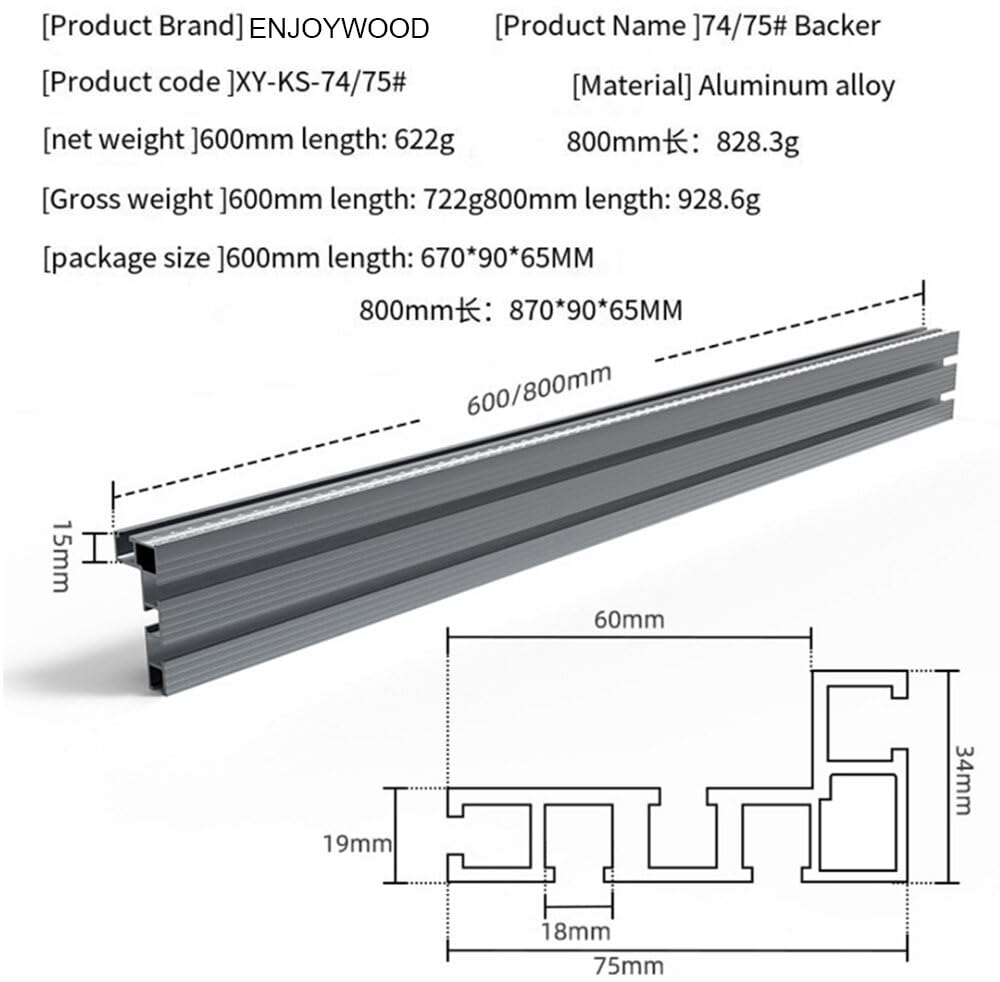 VIDOO System Prowadnicy Stołowej Typ 75 do Piły Uciosowej z Miarką Laserową Akcesoria Stolarskie Szerokość 74 na 75 1/8 Cala-Tytan 600mm