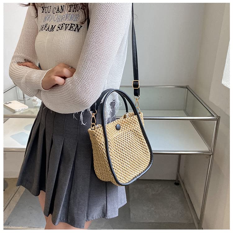 Fairycore Straw Bag Preppy Straw Beach Purse Bag Aesthetic Summer Crochet Beach Crossbody Bag Grunge Accessories (Black)3