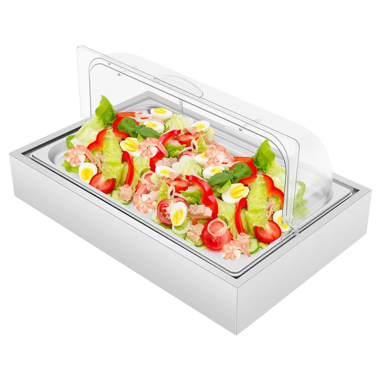 Bandeja De Exhibición para Servir Alimentos Fríos De 6 litros, Servidor De Buffet De Acero Inoxidable para Alimentos Fríos, Material Visual De PC, Grueso En Ambos Lados, Diseño Desmontable
