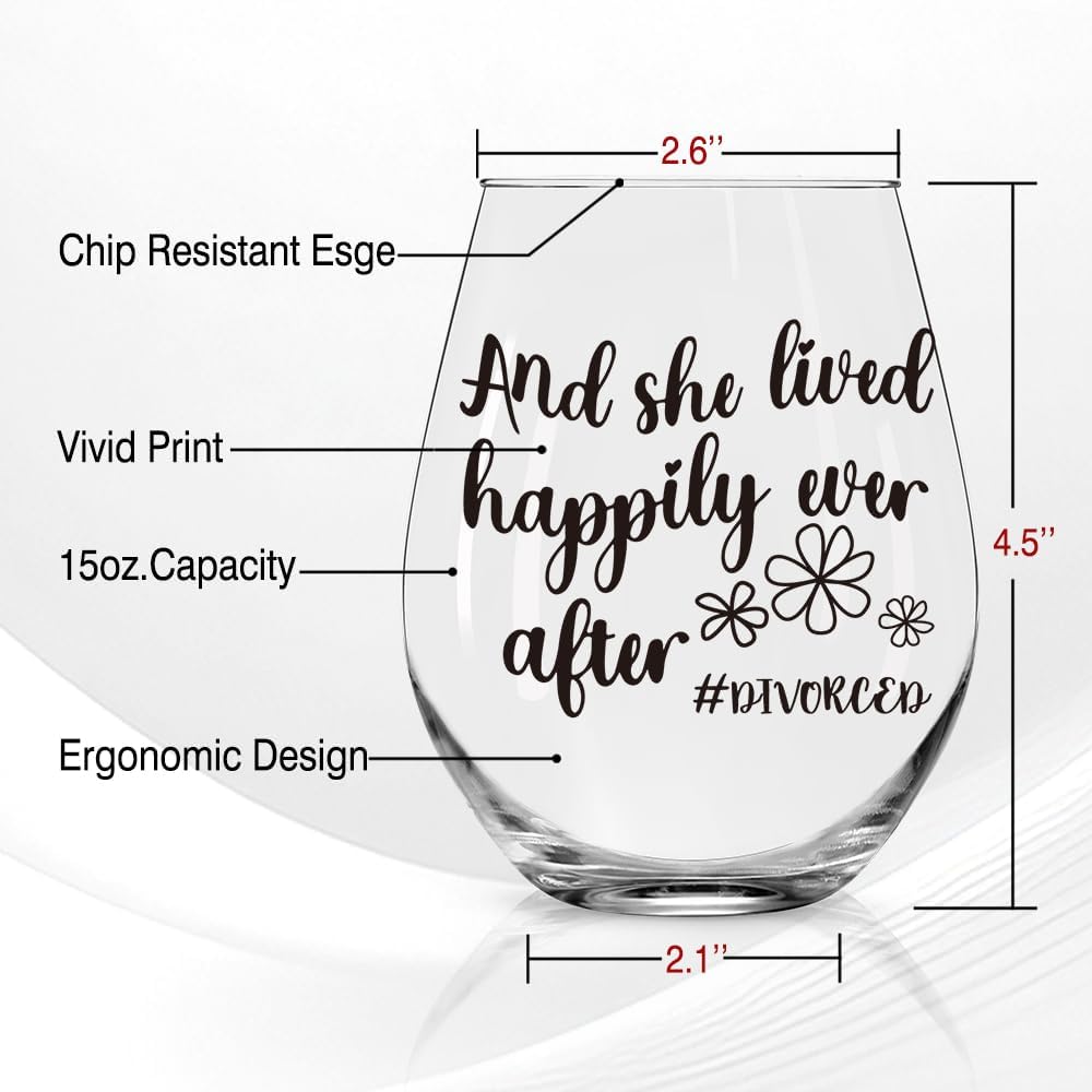 Perfectinsoy And She Lived Happily Ever After Divorced Stemless Wine Glass, Divorce Congratulation Retirement Feminist Gifts for Friends Coworkers Sisters Mom, Break Up Divorced Party Presents for her - Image 2