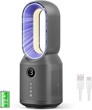 Desk Fan,13 Inch Portable Bladeless Fan, Small Quiet Office Fan with 106 Oscillating, 3 Speeds & Night light, LED Display,Button Control, Personal Battery Operated Table Fan for Bedroom, Office, Home
