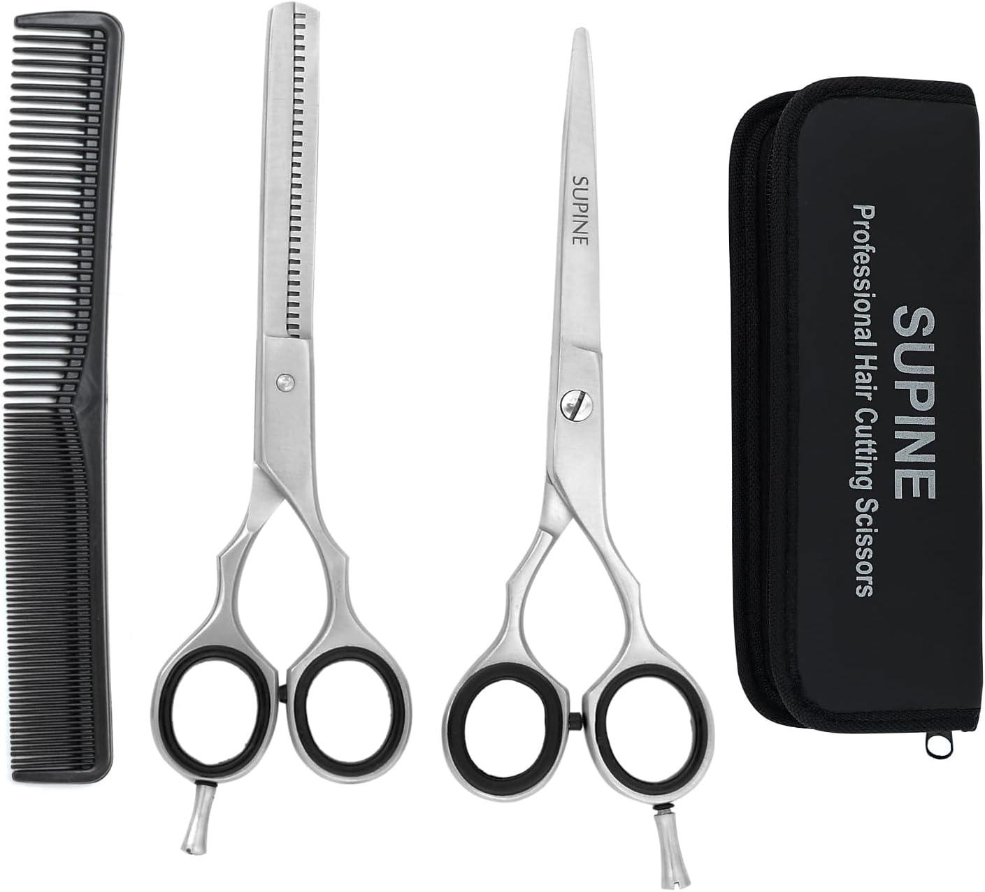 6.5” Professional Scissor Edge Barber Hair Cutting Sharp Grooming Hair Cutting Thinning Shears Kit 3 Pcs, No Split ends, Chrome Finishing Magnetic Stainless Steel Shears for Salon,Men,Women,Dressing