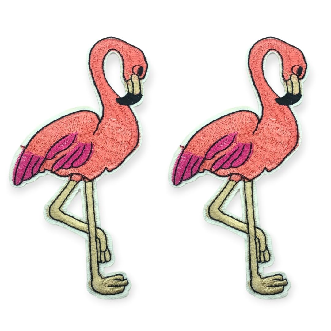 Beautiful Colorful Embroidered Patches Applique Iron on Swing Badge for Crafts DIY Jeans Jacket Clothing Accessories (Big Flamingo)