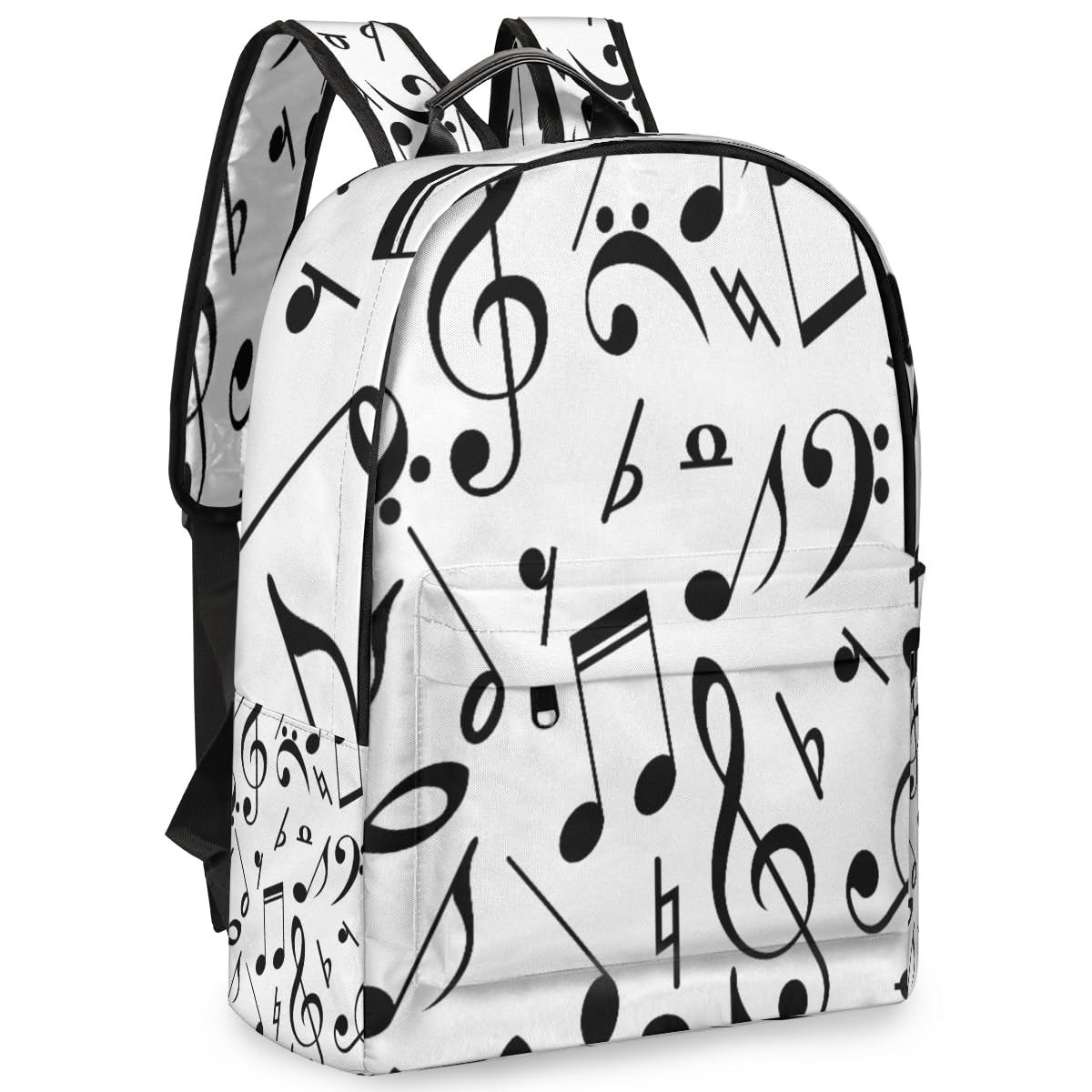 TropicalLife Rucksack mit Musiknoten für Herren, Damen, Kinder, Mädchen, Jungen, schwarzer Noten-Rucksack, großes Fassungsvermögen, 23,5 l, Rucksack, Schule, Büchertasche, Reisen, lässig,