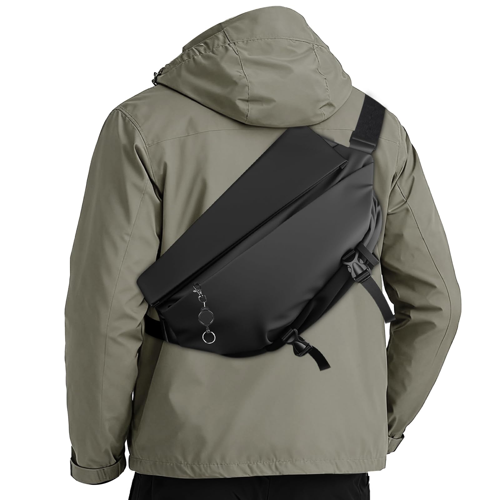 MQTUG Crossbody Bags for Women & Men - Anti-Theft Sling Backpack with Magnetic V-Buckle for Travel, Commuting, Cycling & EDC (Black)