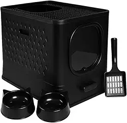Caixa De Areia Para Gatos Fechada Furba Grande Sandbox Luxo Grande Premium (Preto)