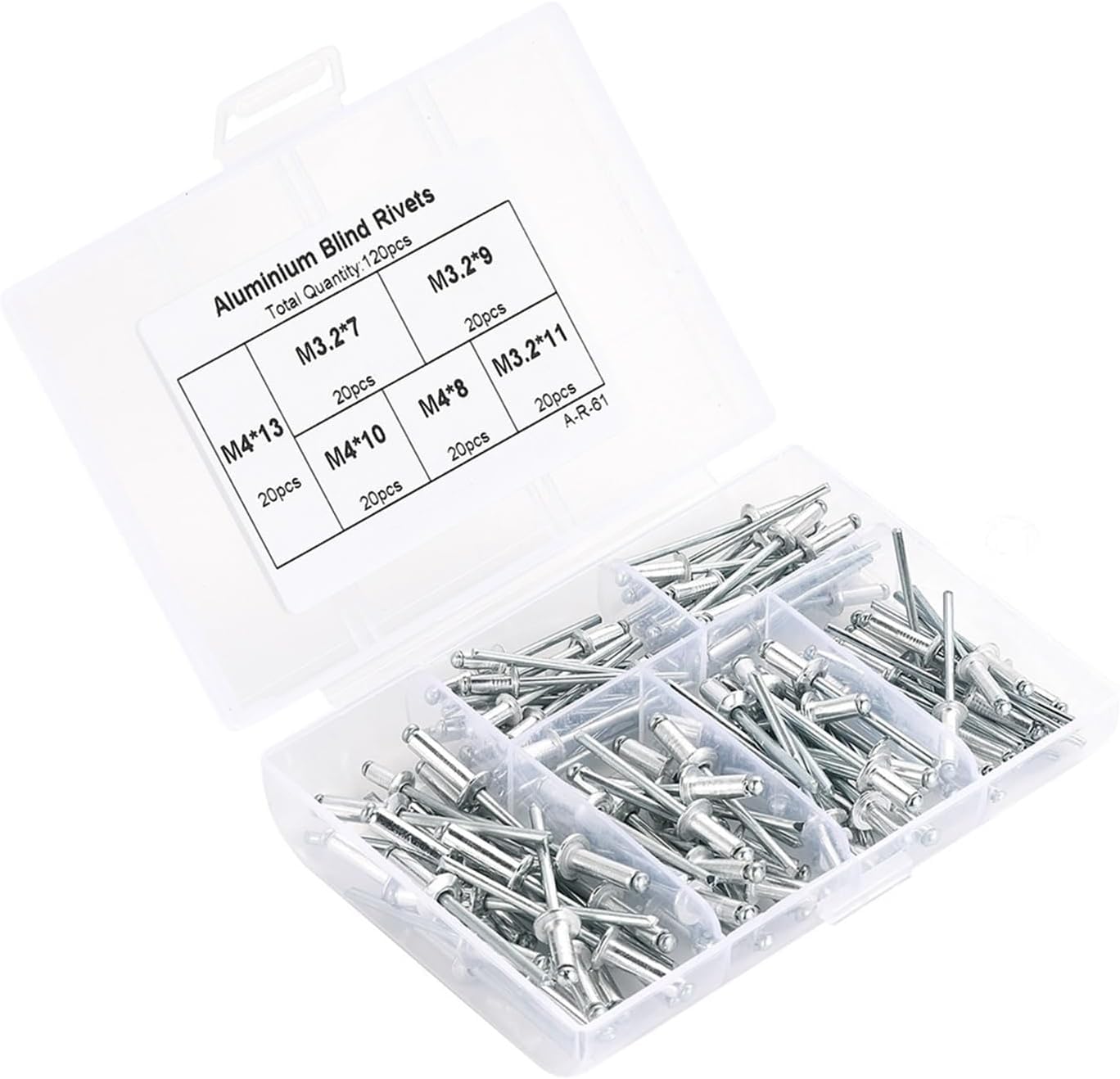 Rivet aveugle à sertir, Kit d'assortiment de Rivets aveugles en aluminium argenté, 120 pièces, M3.2 et M4